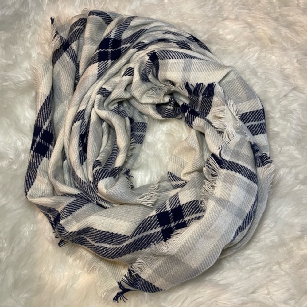 White and Blue Plaid Scarf/Shawl